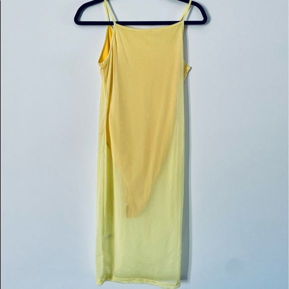 Womens Bodysuit Dress Small Yelow Mini Mesh Tank Club Sexy Beach Tropical NEW - Picture 3 of 3